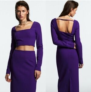 NWOT ZARA PURPLE LONG SLEEVE CROP TOP SIZE M